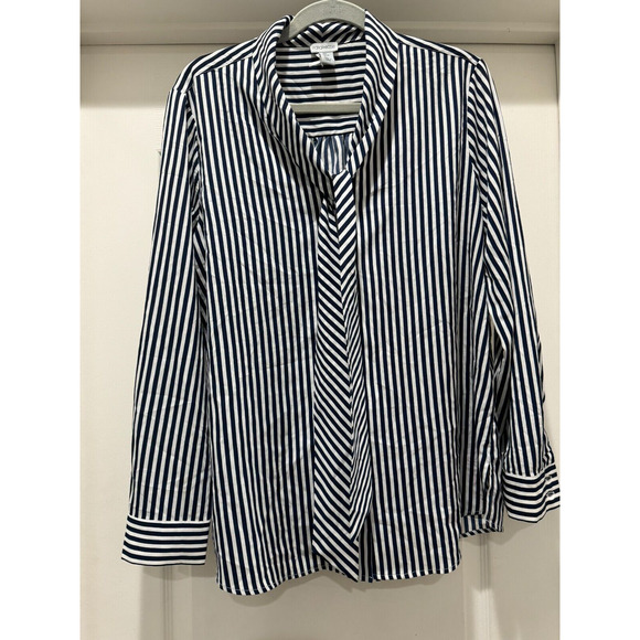 Paraphrase Navy/White Striped Blouse - Women’s Size L - Picture 1 of 10